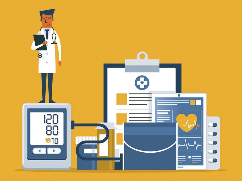 Physician checking blood pressure