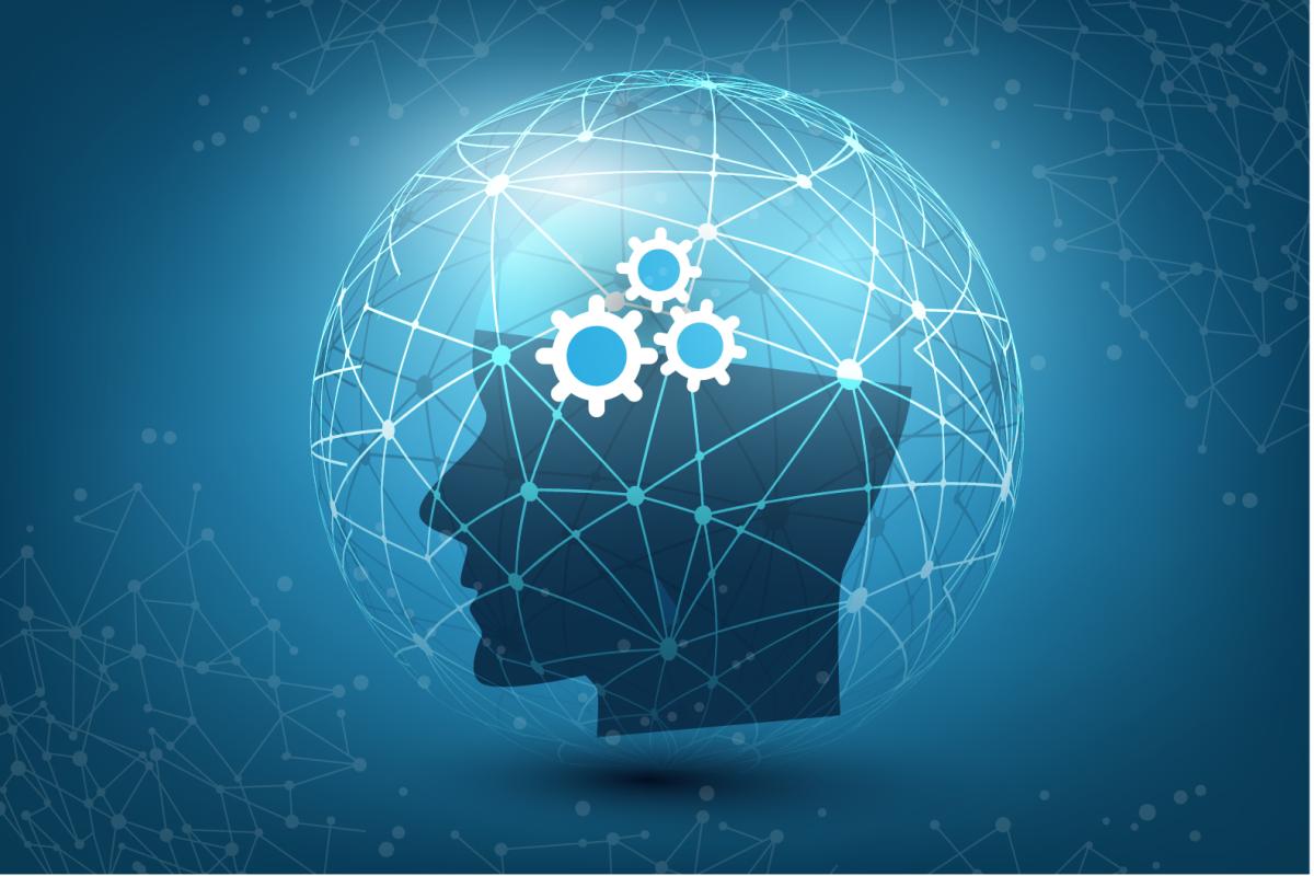 Exposed brain surrounded by globe illustration