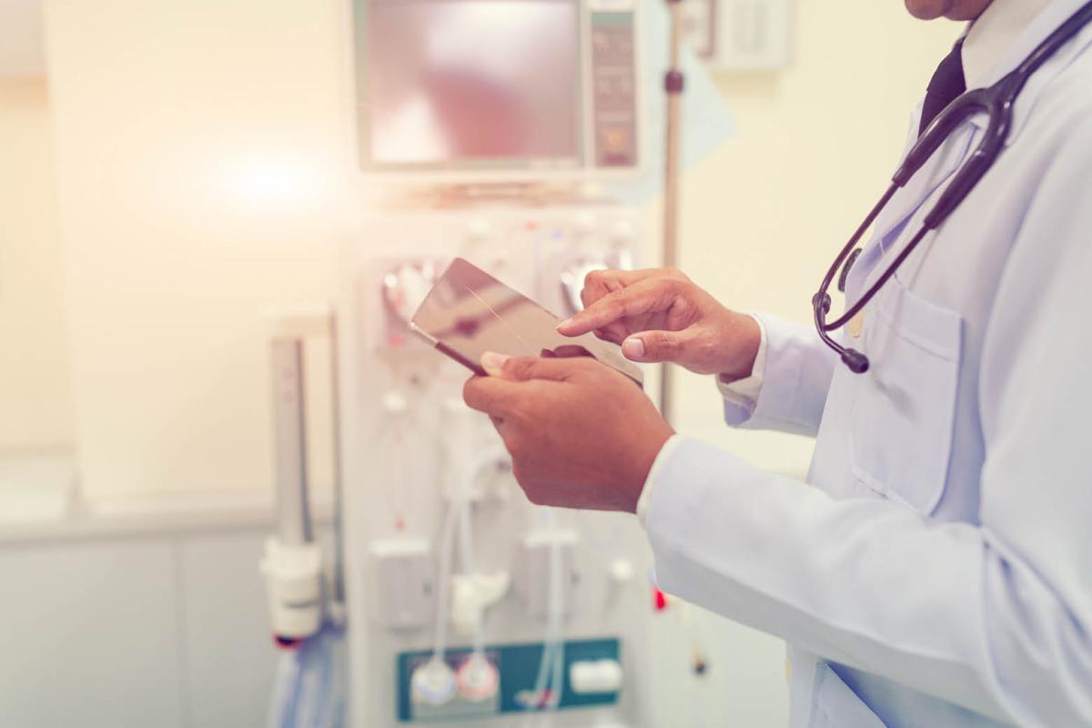Physician using smartphone