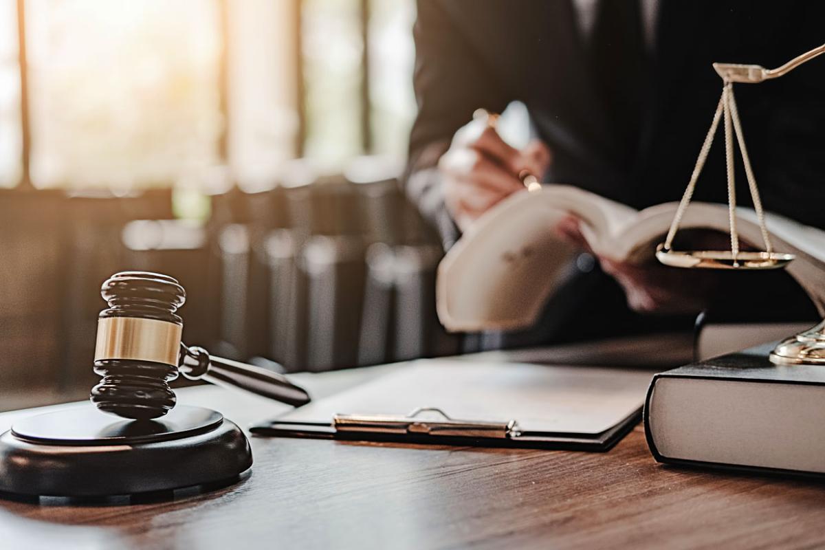 Scales of justice and gavel on a desk