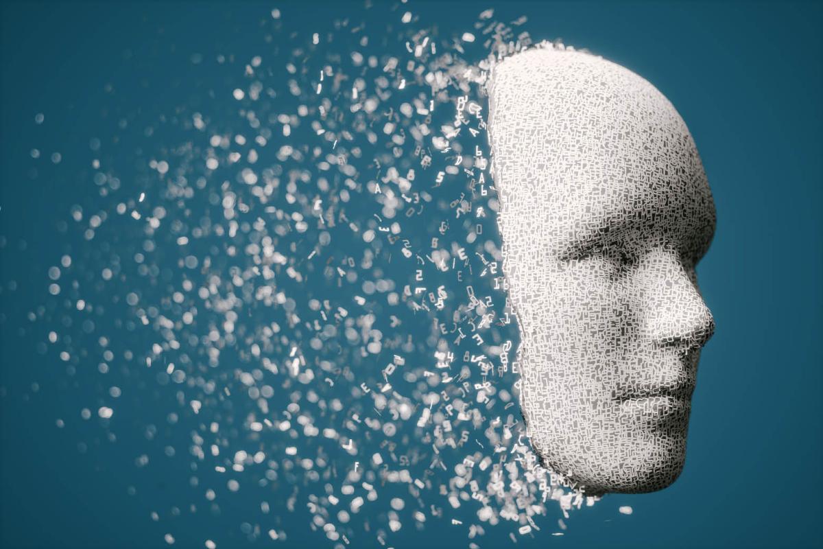 Human face outline composed of data