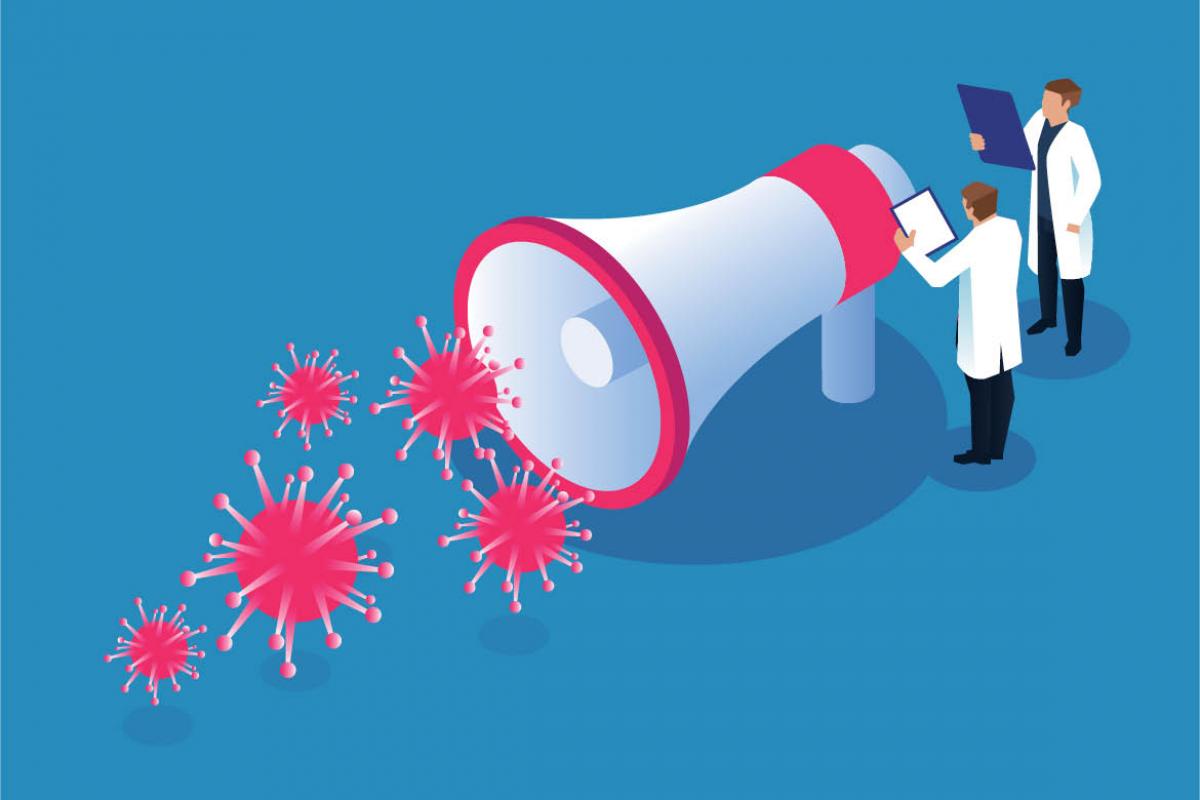 Illustration of physicians next to a megaphone