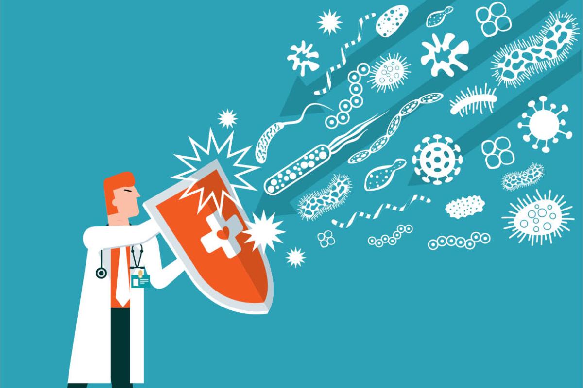 Graphic of physician with a shield