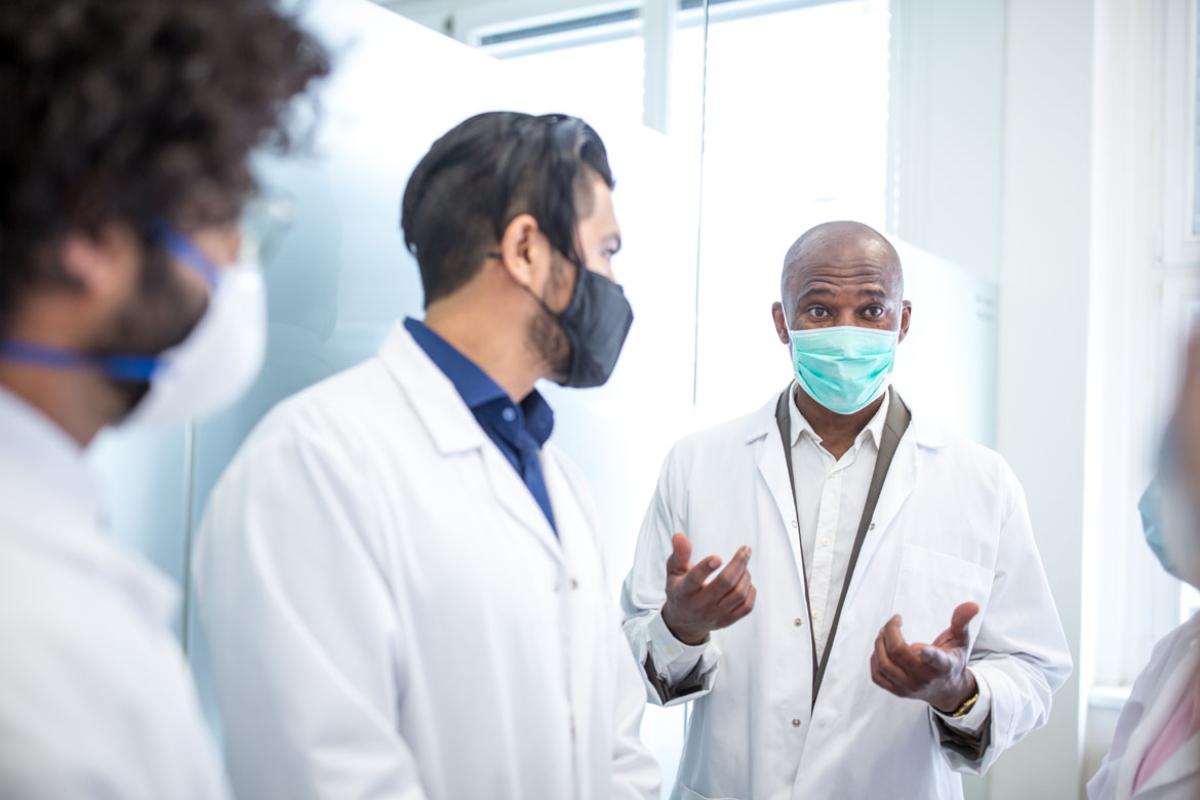 Group of health care workers wearing face masks