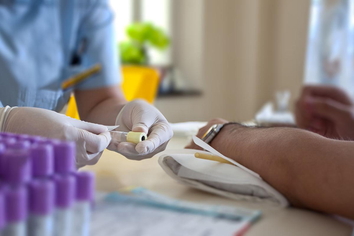 Operation of blood donation on table