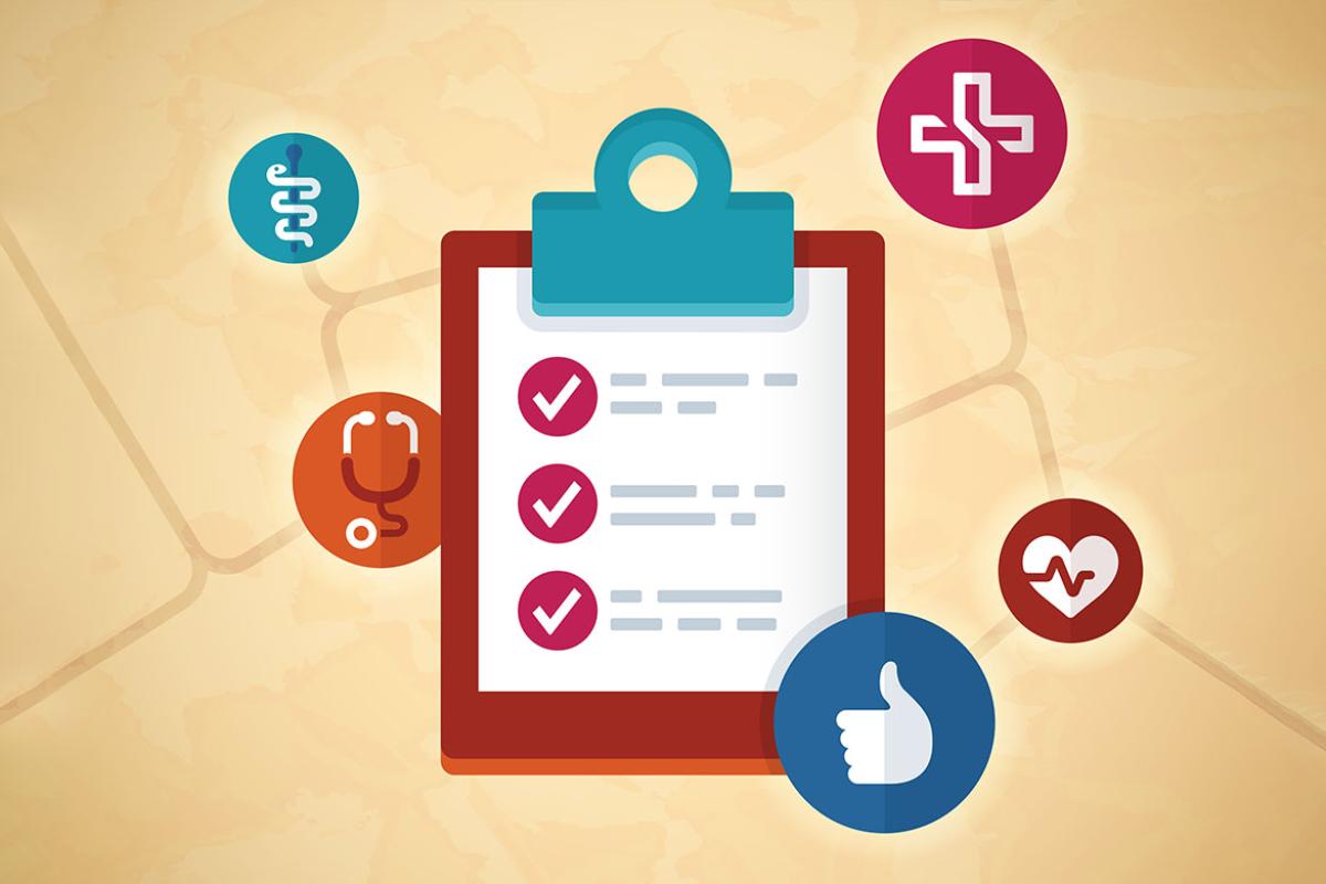 Graphic showing a medical checklist on a clipboard