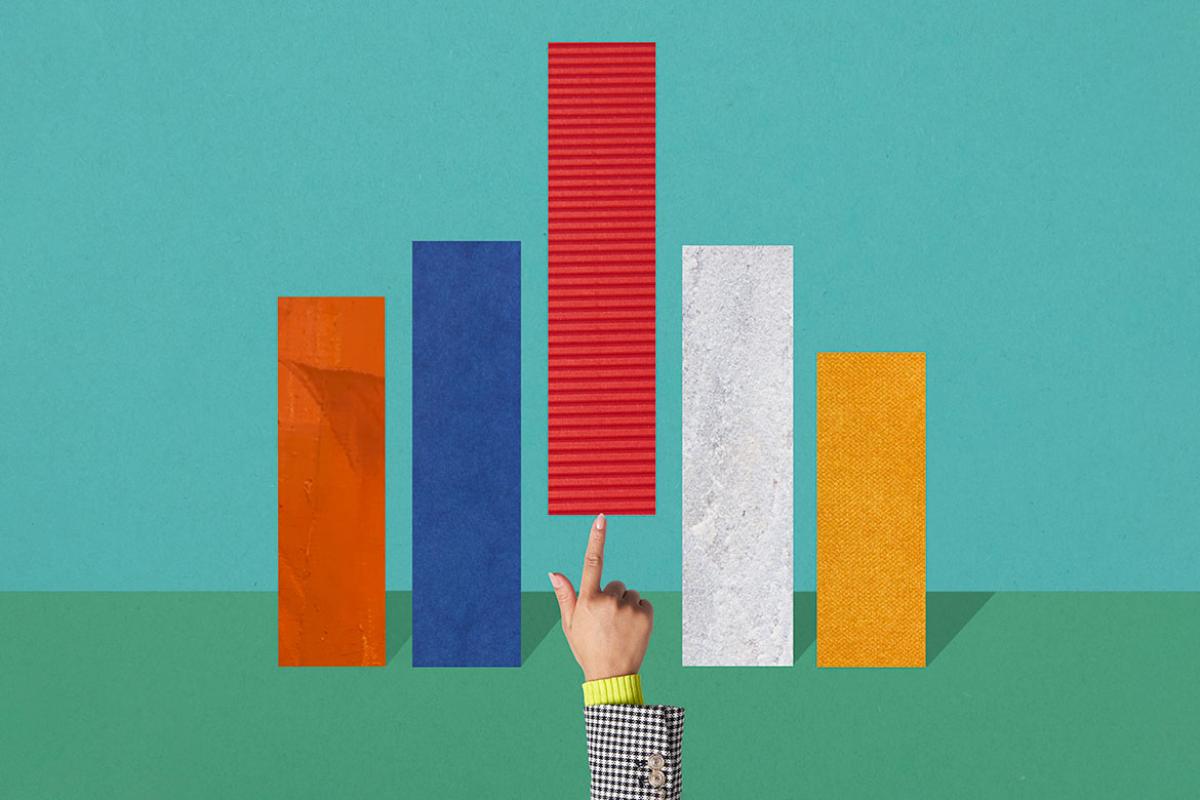 Finger pushing up height of column on bar graph 