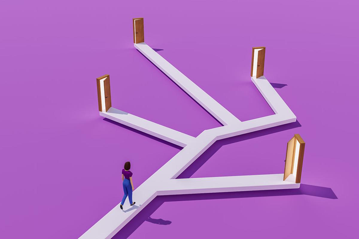 Paths in different directions leading to doors