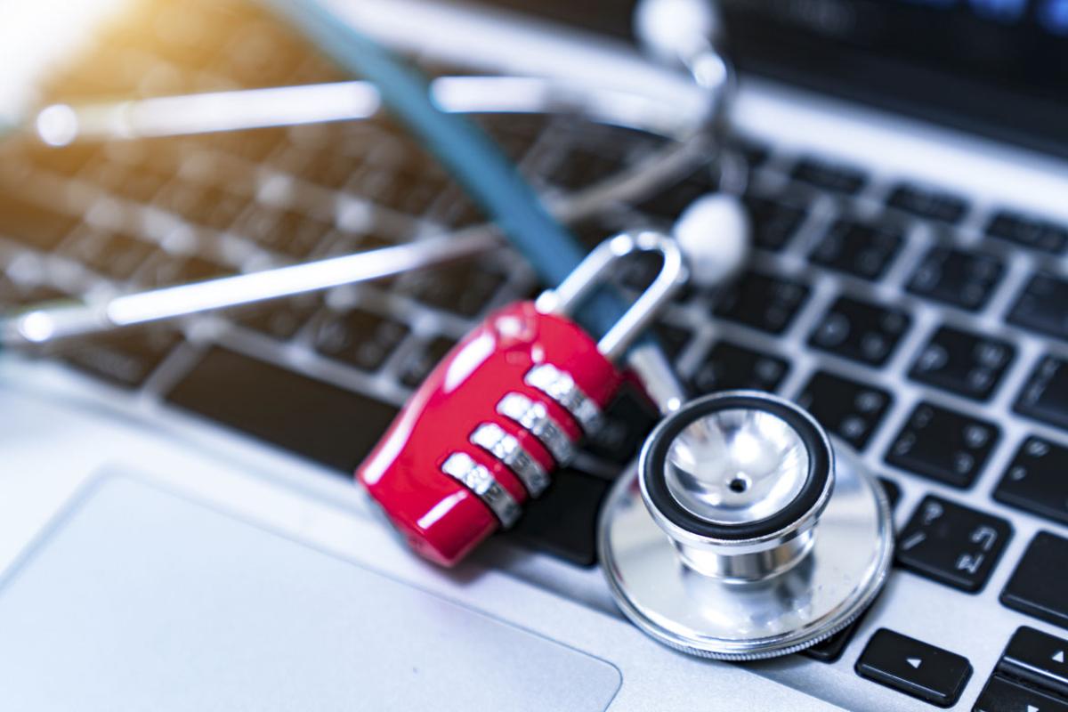 Stethoscope over a laptop computer keyboard
