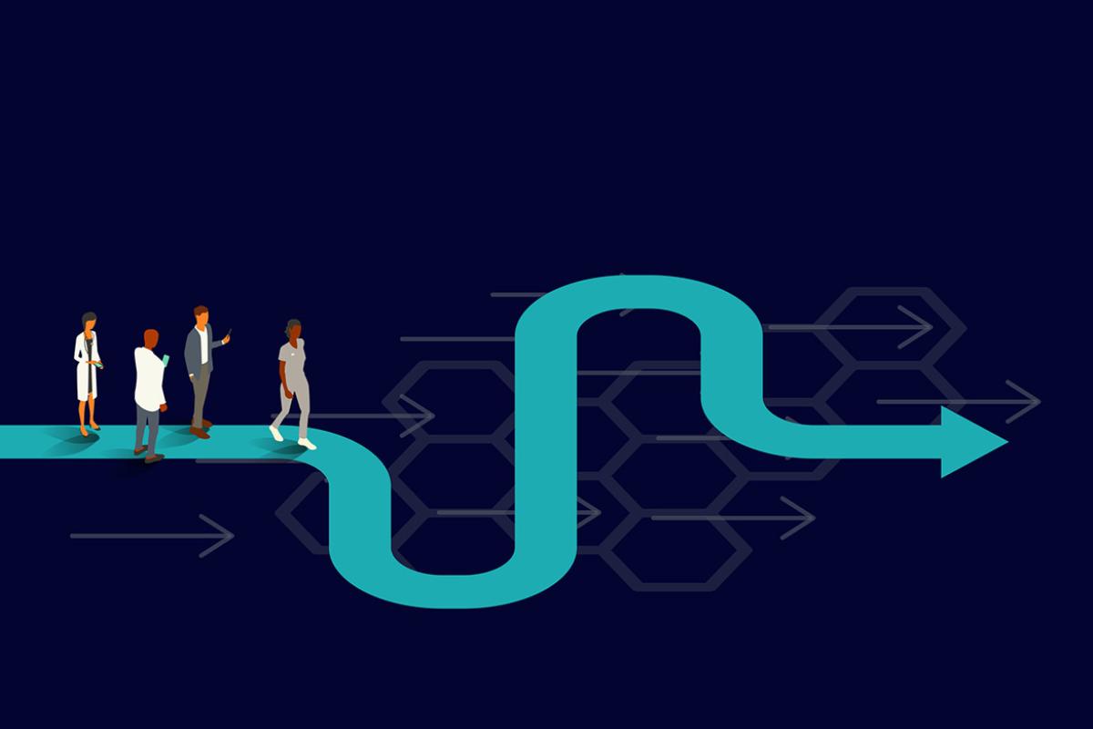 Figures on a winding path