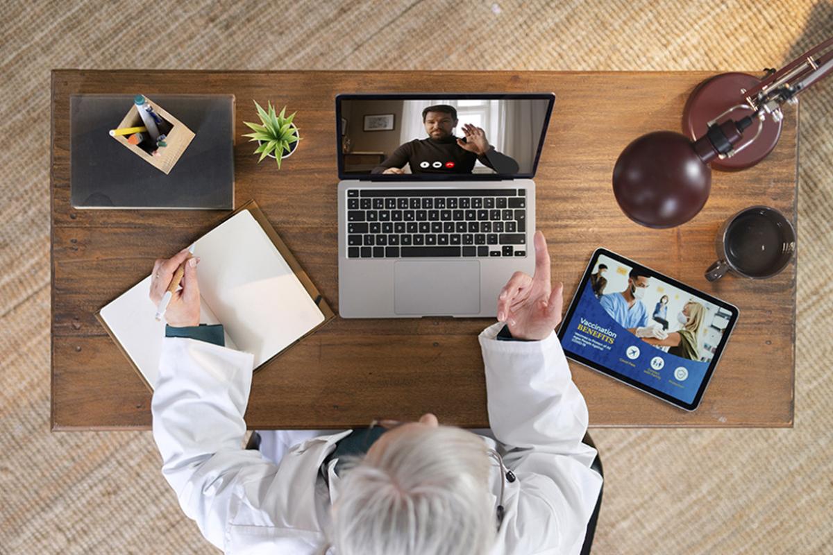 Physician in a telehealth appointment