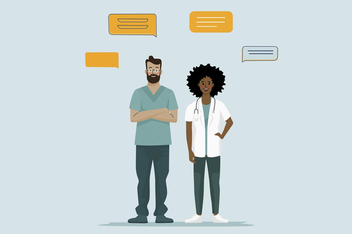 Illustration of medical professionals with talking bubbles