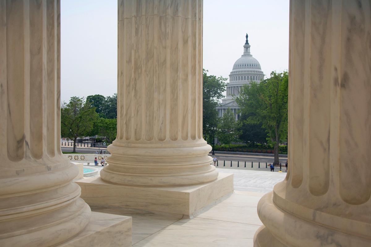 Columns of the U.S. Supreme Court at top of steps