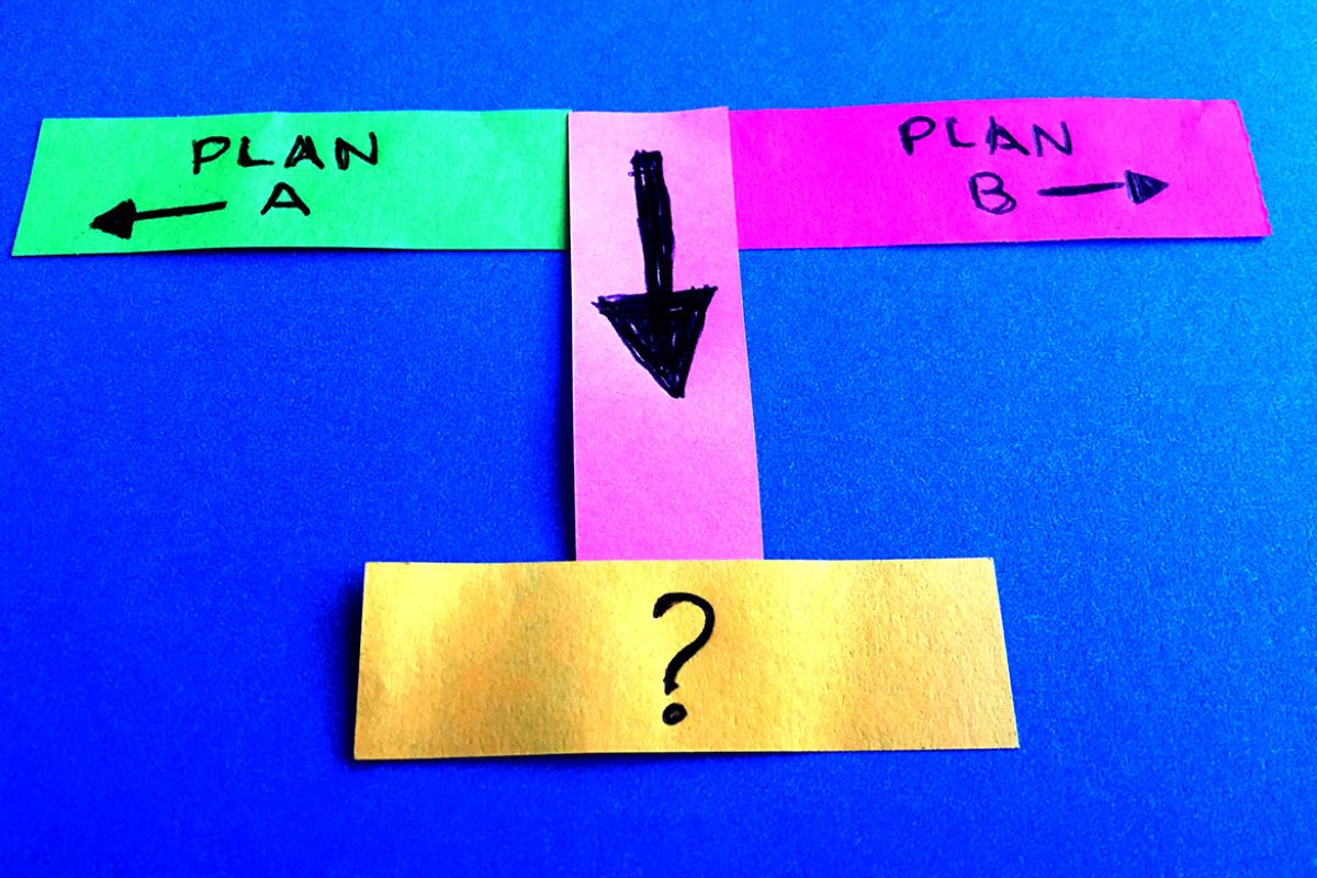 Sticky notes with arrows pointing in different directions