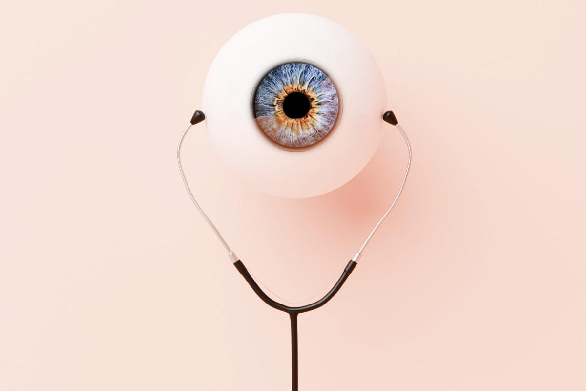 Oversized eyeball wearing a stethoscope 