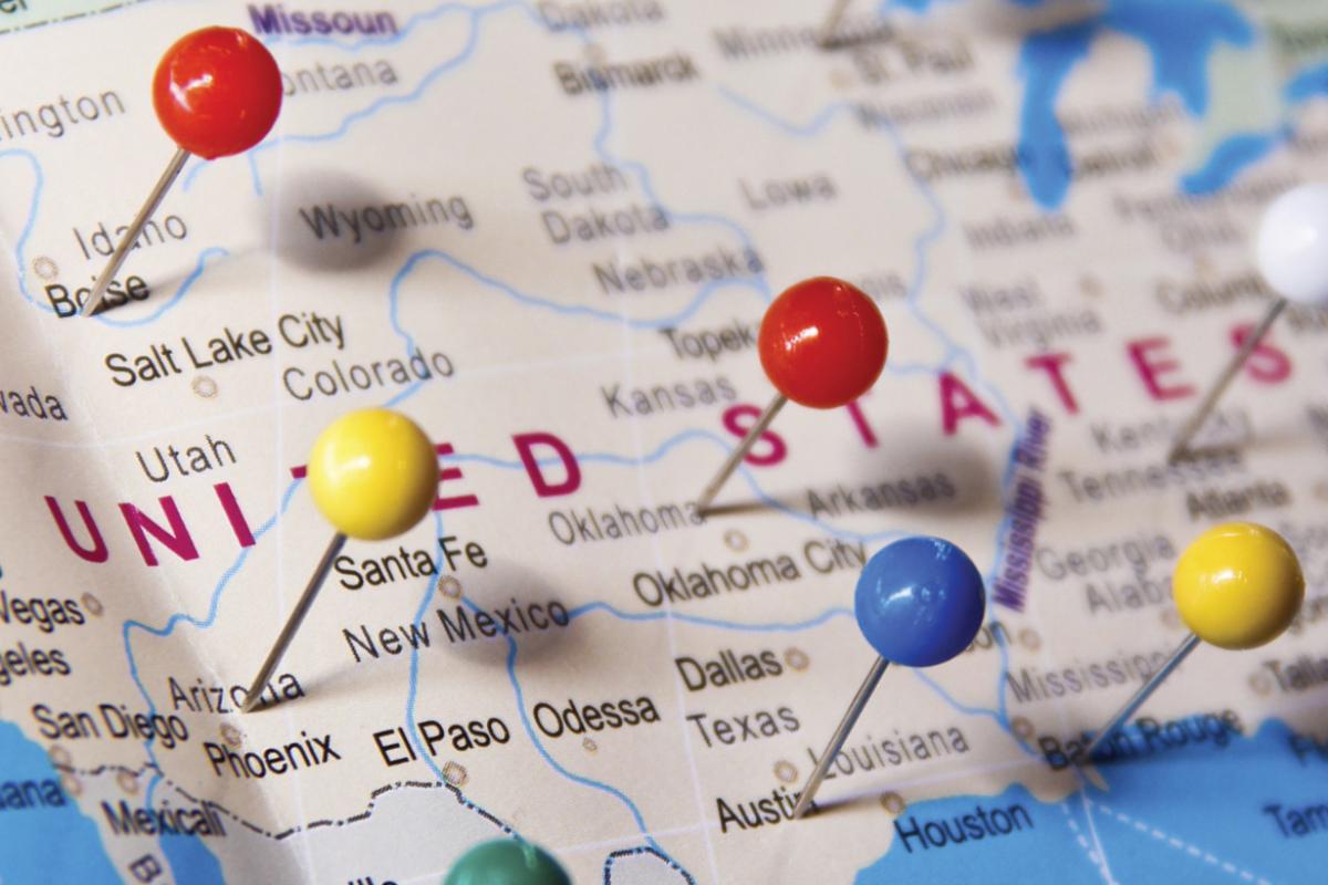 South-West map of the United States covered in pushpins