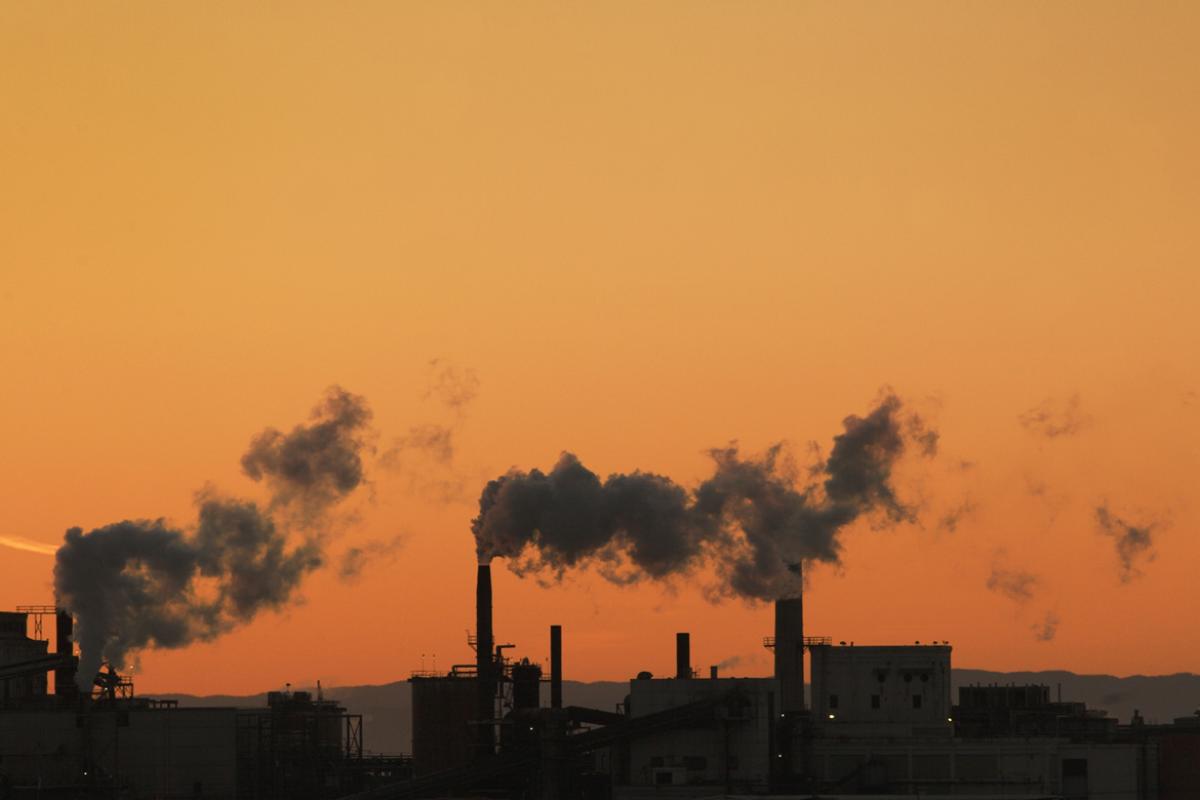Industrial smokestacks.