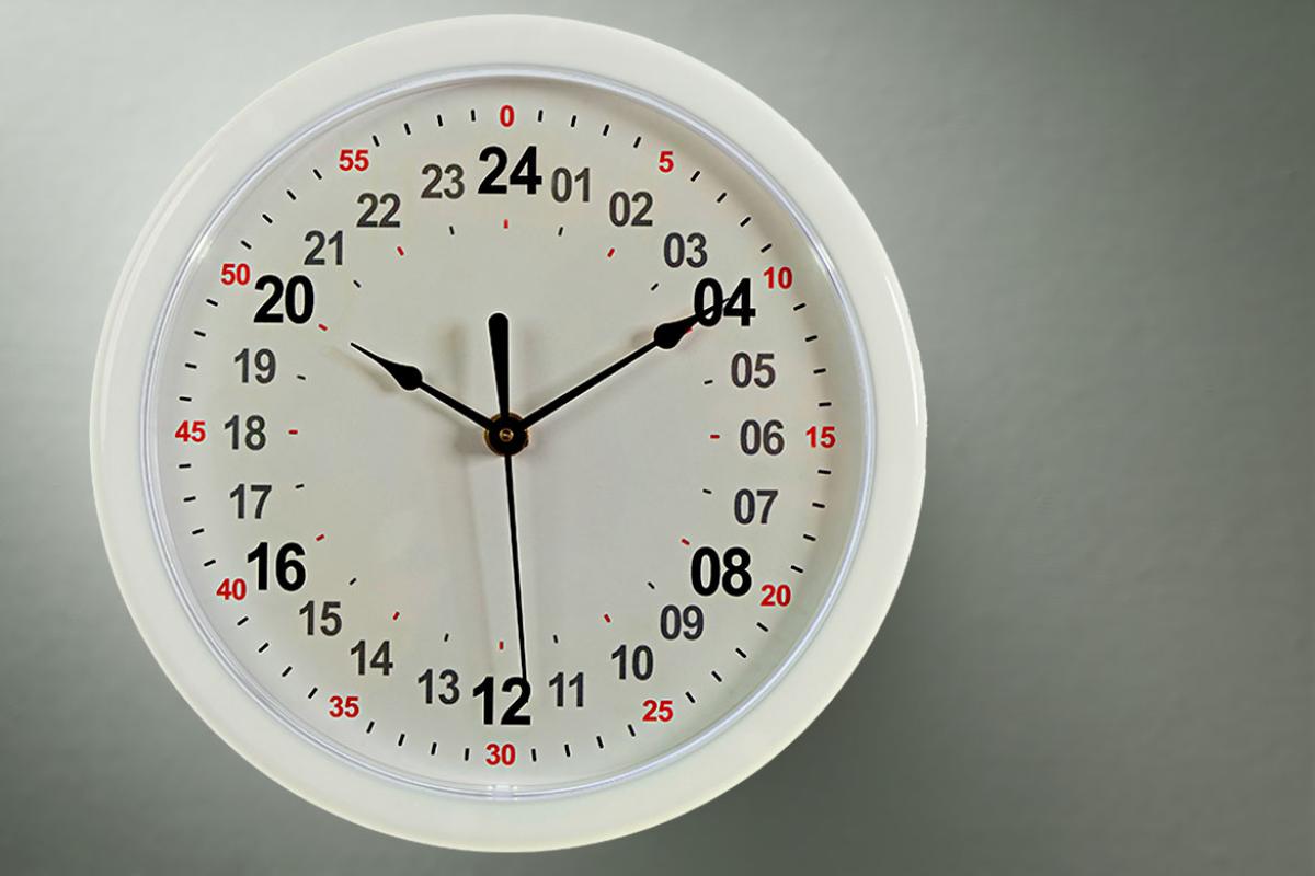 24-hour clock with second hand.