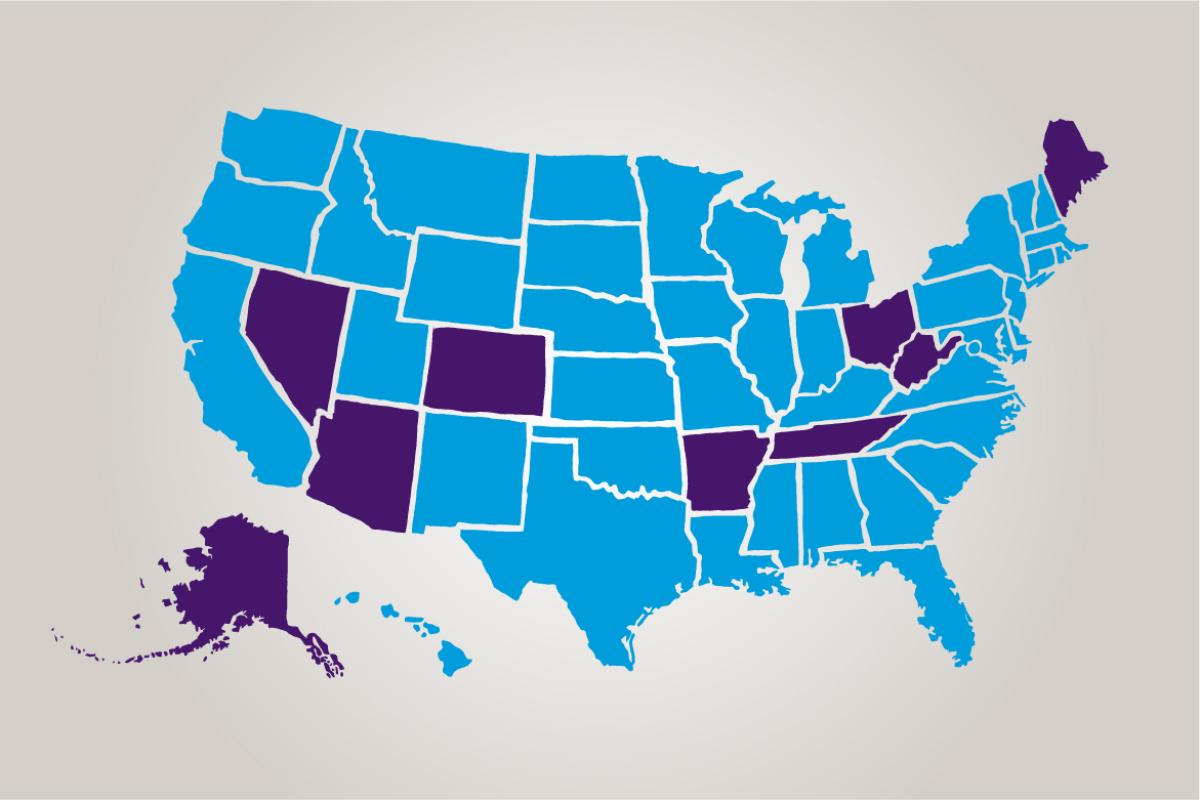 Graphic of the United States with several highlighted. 